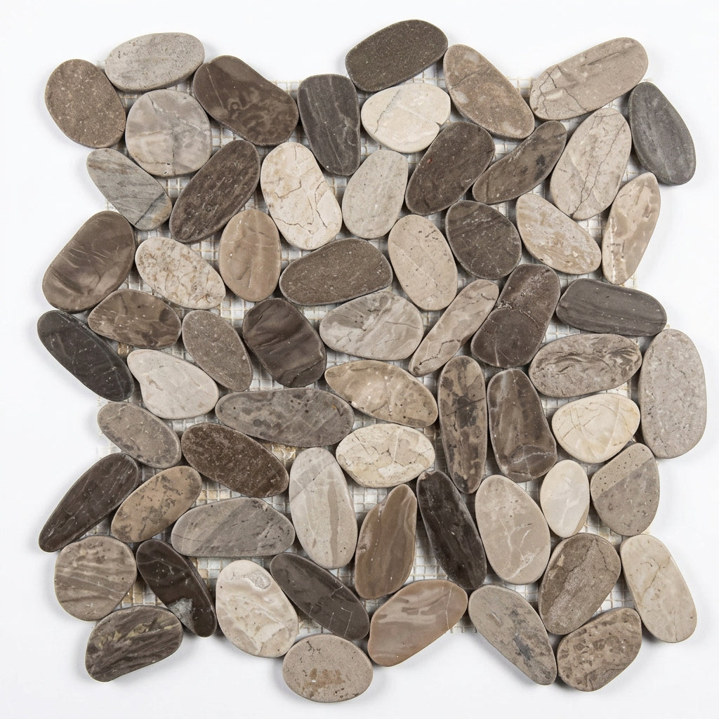 Sliced Pebble Truffle 12 in. x 12 in. x 0.38 in. Tumbled Marble Mesh-Mounted Mosaic Tile (0.97 sq. ft./Each) 10qty per box $50 per box!