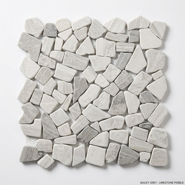 Bailey Grey Pebble 12 in. x 12 in. Honed Grey Limestone Wall and Floor Mosaic Tile 10qty per box